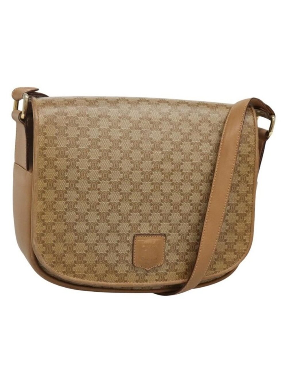 Authentic CELINE Macadam Canvas Shoulder Bag Beige